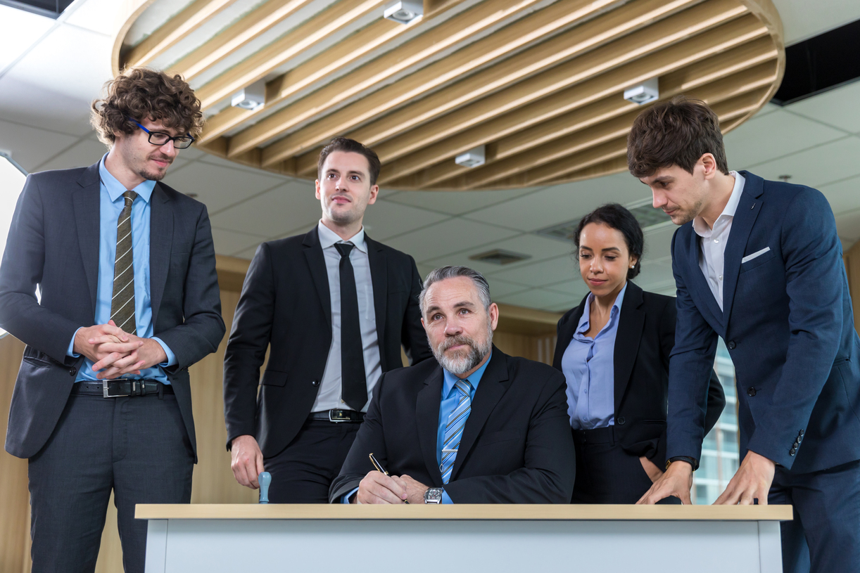 A team collaborating in an office